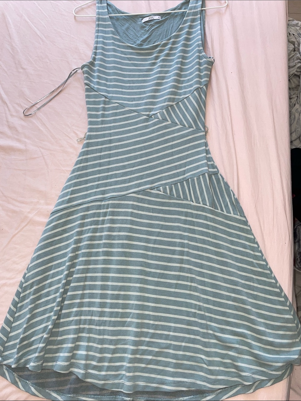 Striped Sleeveless Midi Dress in Light Blue/White